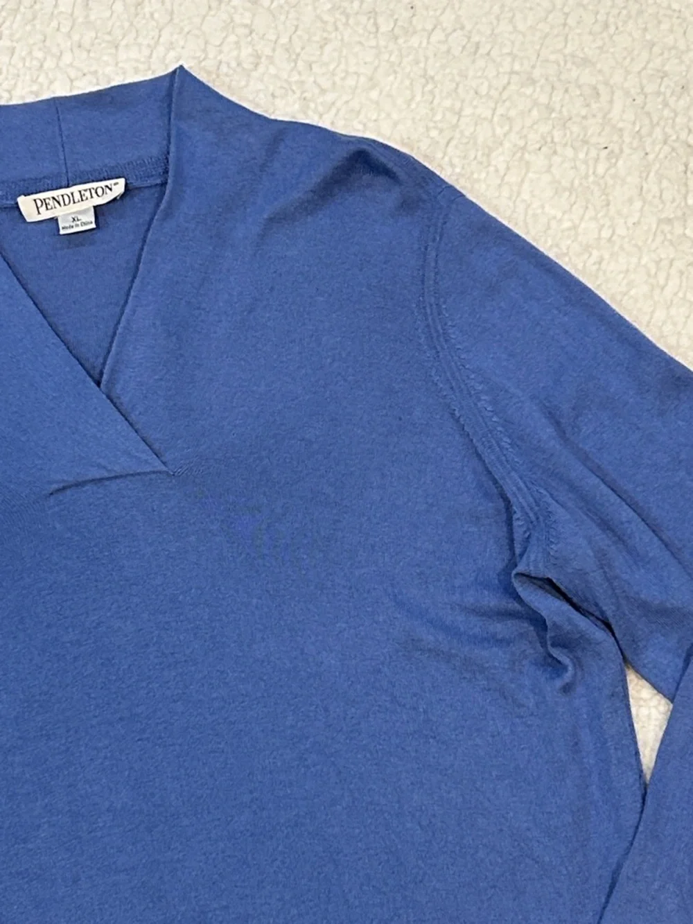 Pendelton V-Neck Silk Cashmere Cotton Long Sleeve Knit Sweater XL Blue